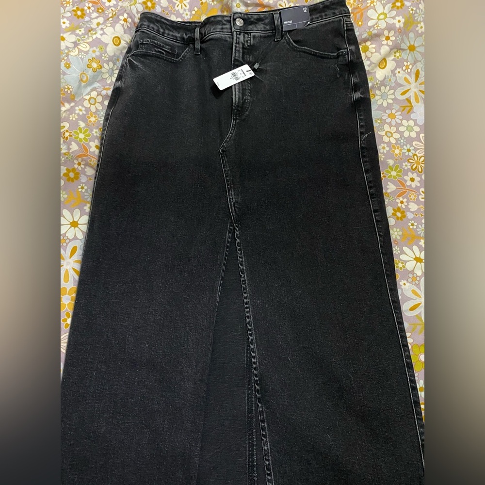 Express High Rise Black Denim Skirt